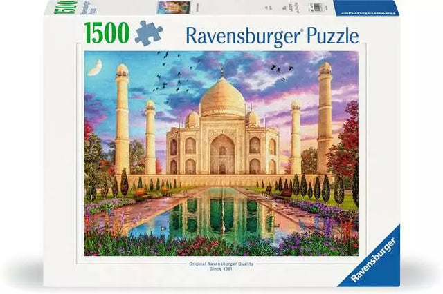 Front of the Ravensburger Enchanting Taj Mahal 1500 piece jigsaw puzzle box