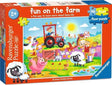 Fun on the Farm front packaging showing the 16 large floor puzzle pieces, illustrated farm scene and Ravensburger branding