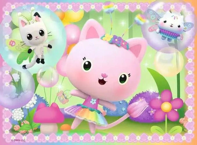 Ravensburger Gabby's Dollhouse Fairylandia jigsaw featuring Gabby and pink cat characters in a colourful scene