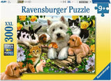Ravensburger Happy Animal Buddies 300 XXL puzzle front packaging showing the colourful pet group artwork and 9+ age marking