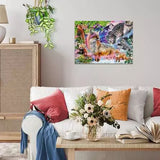 Completed Himalayan Harmony jigsaw puzzle displayed on a wall above a sofa