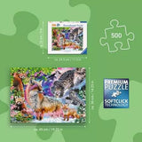 Size guide showing the Ravensburger Himalayan Harmony puzzle box and completed puzzle dimensions