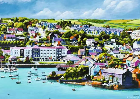 Ravensburger Kinsale Harbour, County Cork 1000 piece jigsaw puzzle artwork showing boats, harbour buildings and hillside houses