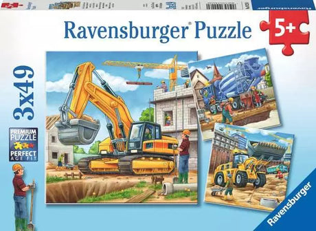Front of the Ravensburger Large Construction Vehicles 3 x 49 piece puzzle box