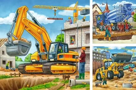 All three Large Construction Vehicles puzzle scenes shown together on one image
