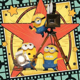 Minions & Monsters artwork showing three Minions around a film camera in front of a large red star