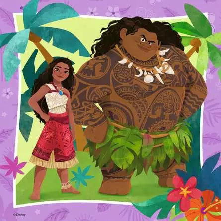Ravensburger Moana 2 jigsaw puzzle scene showing Moana standing beside Maui