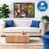 Completed Ravensburger The Nightmare Before Christmas puzzle displayed on a wall above a sofa