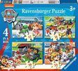 Ravensburger Paw Patrol 4 in a Box jigsaw puzzle set showing four bright rescue scenes with favourite pups on the box