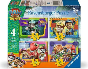 Ravensburger Paw Patrol Dino Movie 4 in a Box packaging showing the 12, 16, 20 and 24 piece jigsaws
