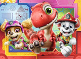 Ravensburger Paw Patrol Dino Movie jigsaw with Skye and Marshall beside a red dinosaur