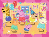 Ravensburger Peppa Pig jigsaw puzzle scene showing Peppa and friends at a party indoors with balloons and bunting