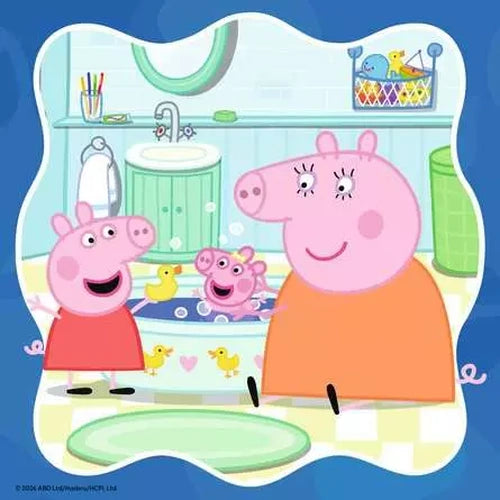 Ravensburger Peppa Pig jigsaw with Peppa and Mummy Pig at bath time with the younger pigs