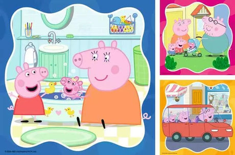 Ravensburger Peppa Pig Family Firsts set showing all three included 49 piece jigsaw designs