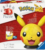 Ravensburger Pokémon Pikachu with Ears 3D Puzzle Ball retail box showing the completed Pikachu puzzle on the front