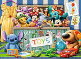 Ravensburger Pixar Multicharacter 100 Piece XXL puzzle artwork featuring Pixar characters including Stitch, Mike Wazowski, Sulley, Lightning McQueen, Nemo and WALL-E