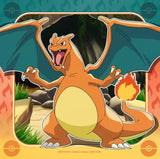 Ravensburger Pokémon jigsaw puzzle scene showing Charizard with wings spread and tail flame visible