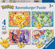 Ravensburger Pokémon 4 in a Box puzzle set showing Pikachu, Sprigatito, Fuecoco, Quaxly and legendary Pokémon on the packaging
