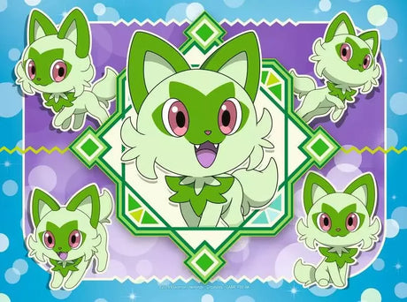 Ravensburger Pokémon 16 piece puzzle showing Sprigatito in green and purple design with cheerful expressions