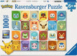 Ravensburger Pokémon Faces 100 piece XXL jigsaw puzzle box front with Pokémon character tiles and a 6+ age mark