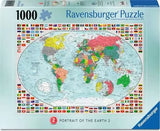 Ravensburger Portrait of the Earth 2 1000 piece puzzle front packaging showing the world map and surrounding national flags