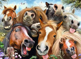 Ravensburger Selfies Horsing Around 500 piece jigsaw puzzle box front with horse selfie artwork
