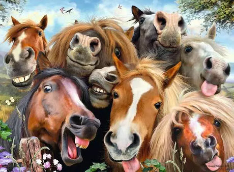 Ravensburger Selfies Horsing Around 500 piece jigsaw puzzle box front with horse selfie artwork