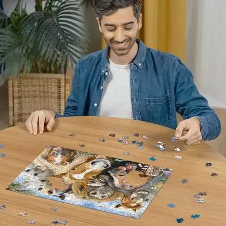 Ravensburger Selfies Horsing Around 500 piece jigsaw puzzle in progress on a table