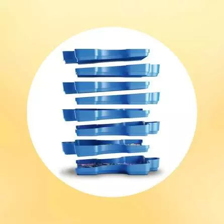 Side view of stacked blue sorting trays