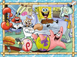 Ravensburger Spongebob Squarepants 200 Piece XXL jigsaw puzzle artwork close up showing SpongeBob, Patrick, Squidward, Sandy, Mr. Krabs and Gary