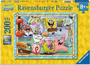 Ravensburger Spongebob Squarepants 200 Piece XXL jigsaw puzzle box front showing SpongeBob, Patrick, Squidward, Sandy, Mr. Krabs and Gary