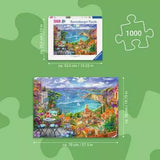 Size guide showing the Ravensburger St.Tropez puzzle box and completed puzzle dimensions