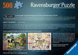Back of the Ravensburger Stop at the Lakes puzzle box showing product information, Kevin Walsh artist details and related puzzle images