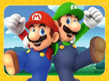 Ravensburger Super Mario 4 in a Box jigsaw puzzle scene showing Mario and Luigi jumping together