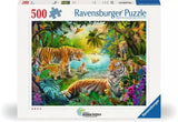 Front of the Ravensburger Tiger Family in Oasis 500 piece jigsaw puzzle box