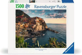 Ravensburger View of Cinque Terre, Italy 1500 piece jigsaw puzzle box front showing the coastal village scene