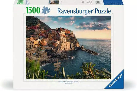Ravensburger View of Cinque Terre, Italy 1500 piece jigsaw puzzle box front showing the coastal village scene