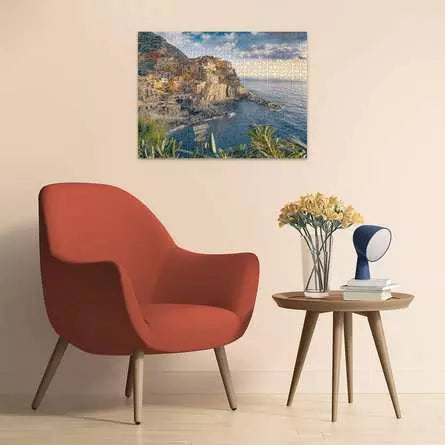 Ravensburger View of Cinque Terre, Italy 1500 piece jigsaw puzzle displayed framed on a wall