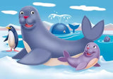 Ravensburger Where do we Live polar puzzle showing seals, penguin and whale among ice and cold ocean water