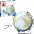 Ravensburger The World on V Stand 3D globe puzzle with a 27.5cm height measurement graphic showing the completed model.