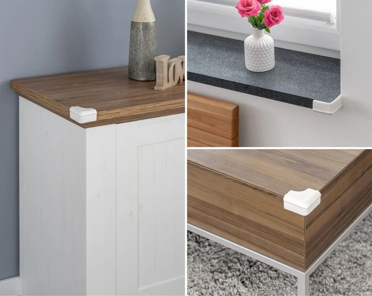 Reer Soft Corner Protectors fitted to cabinet, window sill and table corners