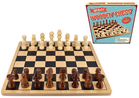 Retro Wooden Chess Board wooden pieces on board with box