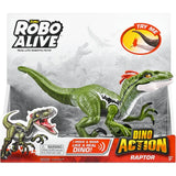 Robo Alive Dino Action Raptor retail box front showing green raptor with open mouth and Try Me badge