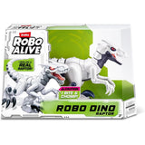 Robo Alive Robo Dino Raptor retail box packaging showing white robotic raptor illustration with green background and product branding