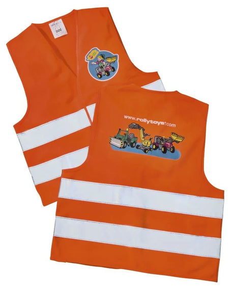 Rolly Hi Vis Safety Vest shown front and back with bright orange fabric and reflective bands on a white background