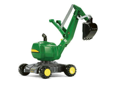 Rolly John Deere digger on wheels shown from the front angle on a white background
