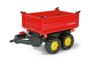 Red Rolly Mega Trailer with twin axle design and opening panels displayed on a clean white background.