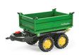 Rolly Mega Trailer in green with yellow wheels shown from side – Ireland