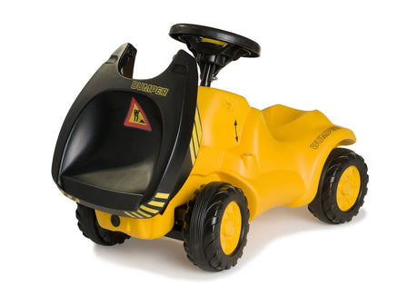 Rolly Minitrac Dumper front angle view with black tipping bucket and steering wheel – Ireland