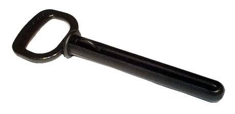 Rolly tow pin with black oval handle lying on a white background